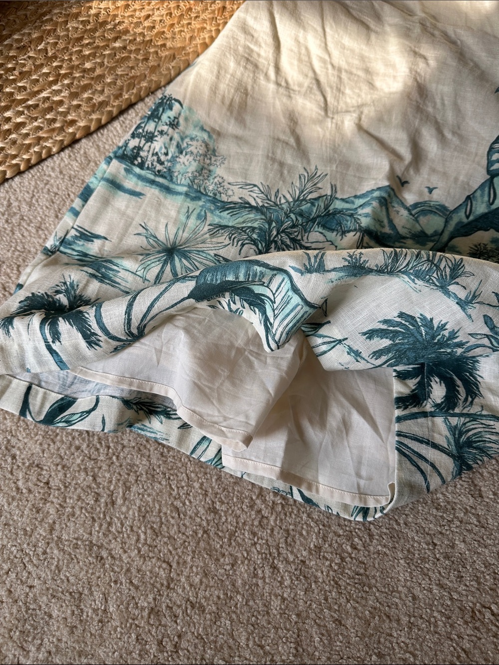 Linen Cream Tropical Print Strapless Mini romper - Picture 3 of 4
